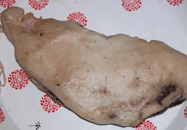 The finished guanciale, fat side